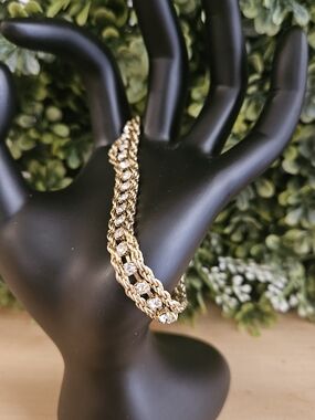 Golden Tennis Bracelet with Row of  Rhinestones